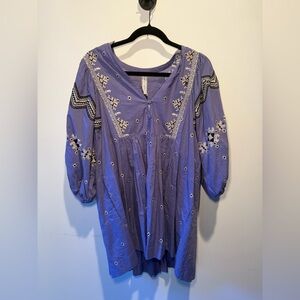 Floral Embroidered Purple Mini Dress